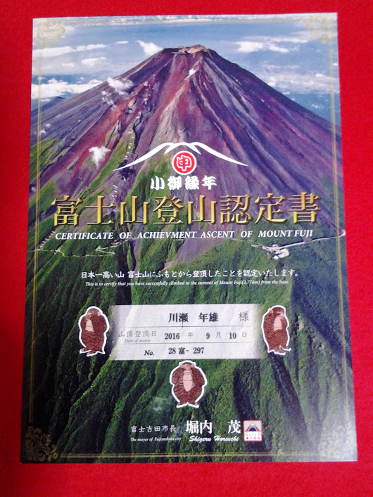 富士山登山認定書